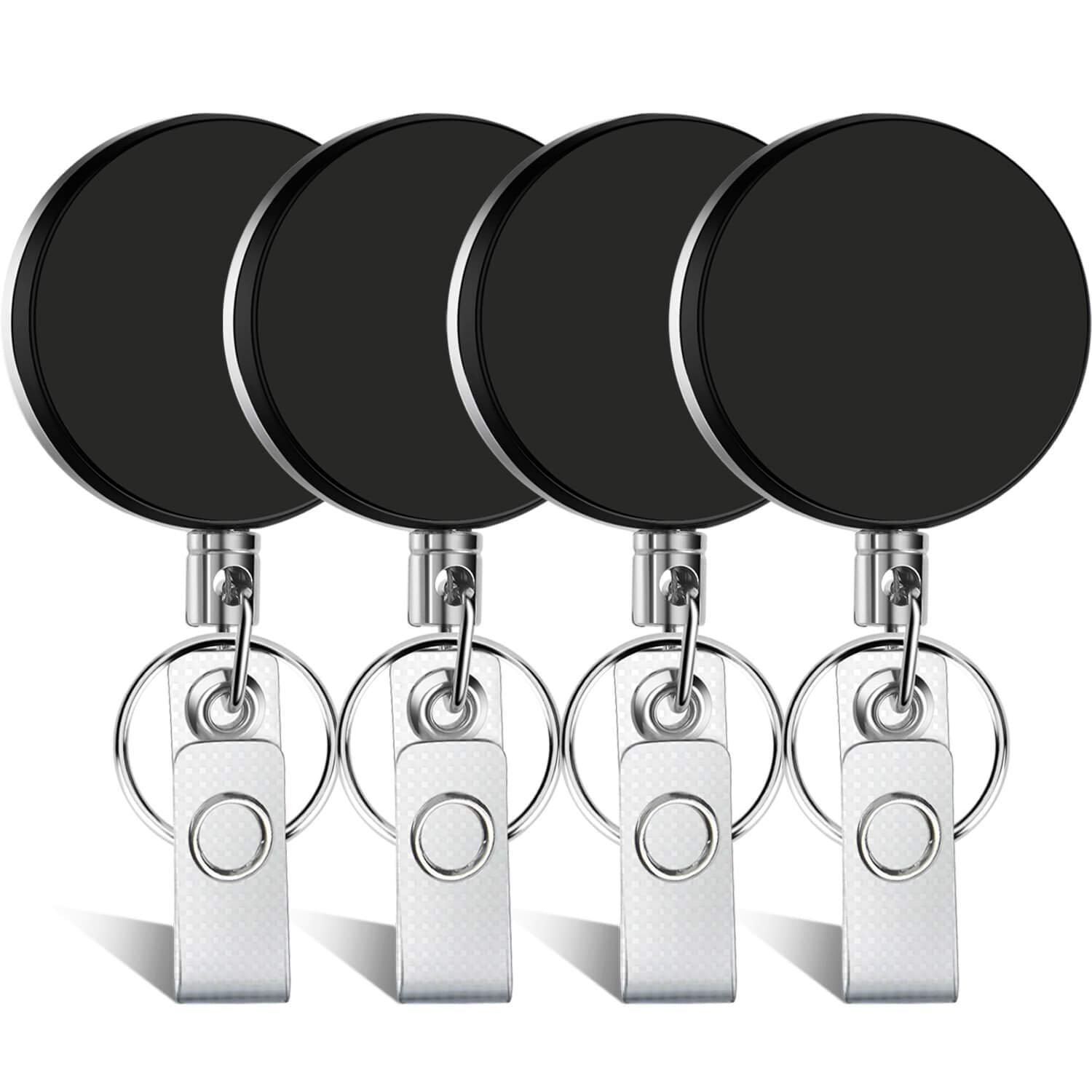 Selizo 4 Pieces Retractable Badge Holder Id Badge Holder Heavy Duty Badge Reel With Keychain Ring Clip For Id Key Card Badge