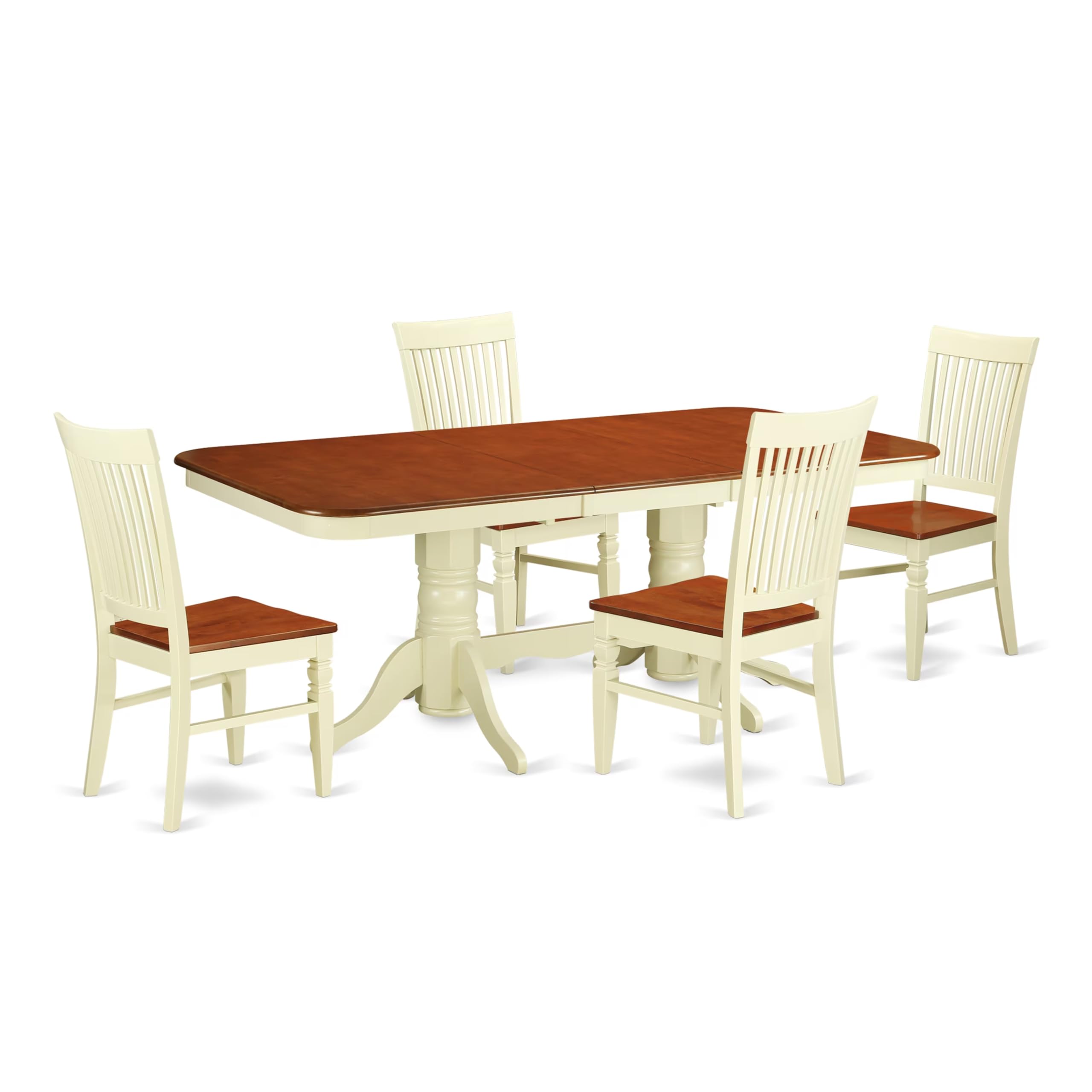 East West Furniture NAWE5-BMK-W 5 Piece Modern Dining Table Set Includes a Rectangle Wooden Table with Butterfly Leaf and 4 Dining Room Chairs, 40x78 Inch, Buttermilk & Cherry