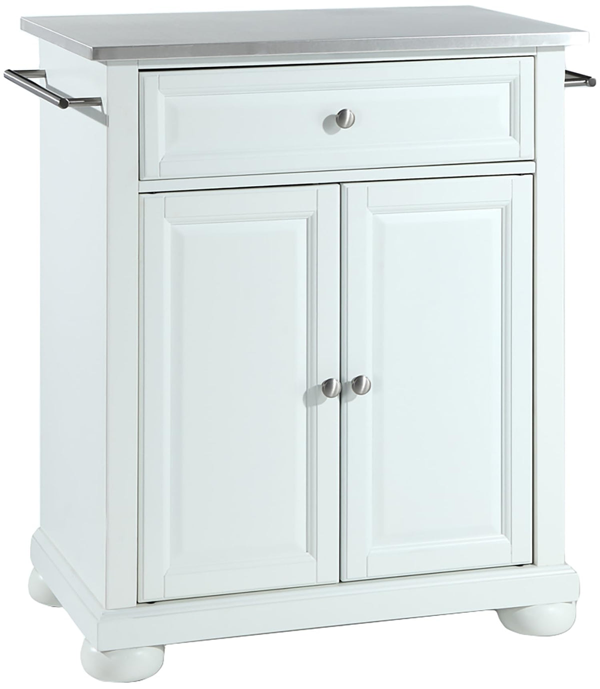 Crosley Furniture Alexandria Stainless Steel Top Small Rolling Kitchen Island Storage Cart, Microwave Stand, White