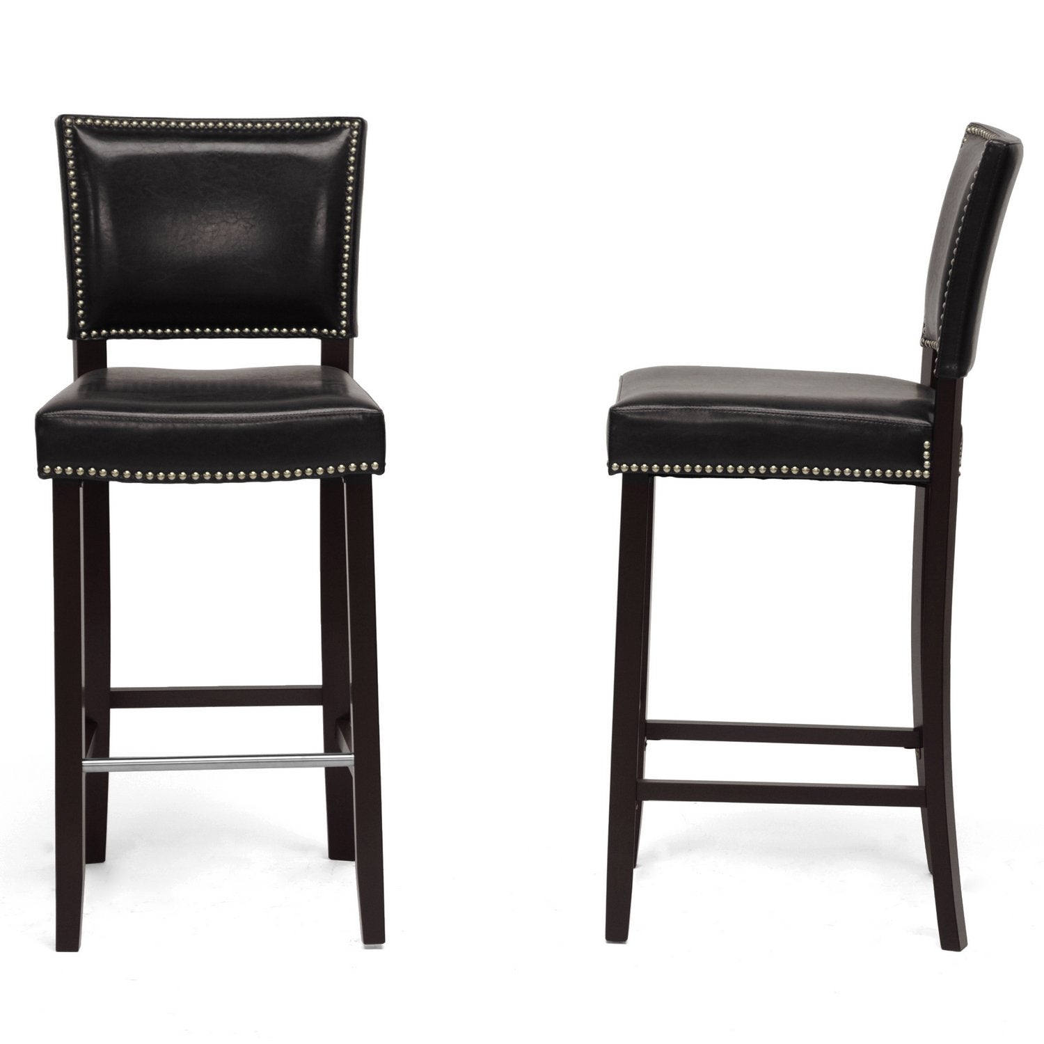 Baxton Studio Aries Black Modern Bar Stool with Nail Head Trim