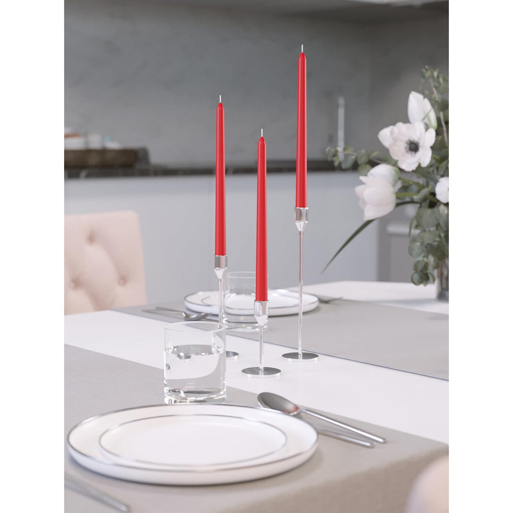 Candwax 12 Inch Taper Candles Set Of 12 - Dripless And Smokeless Candle Unscented - Slow Burning Candle Sticks - Red Candles