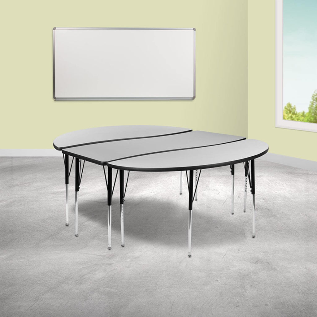Flash Furniture Emmy 2 Piece 86" Oval Wave Flexible Grey Thermal Laminate Activity Table Set - Standard Height Adjustable Legs