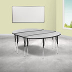 Flash Furniture Emmy 2 Piece 86" Oval Wave Flexible Grey Thermal Laminate Activity Table Set - Standard Height Adjustable Legs