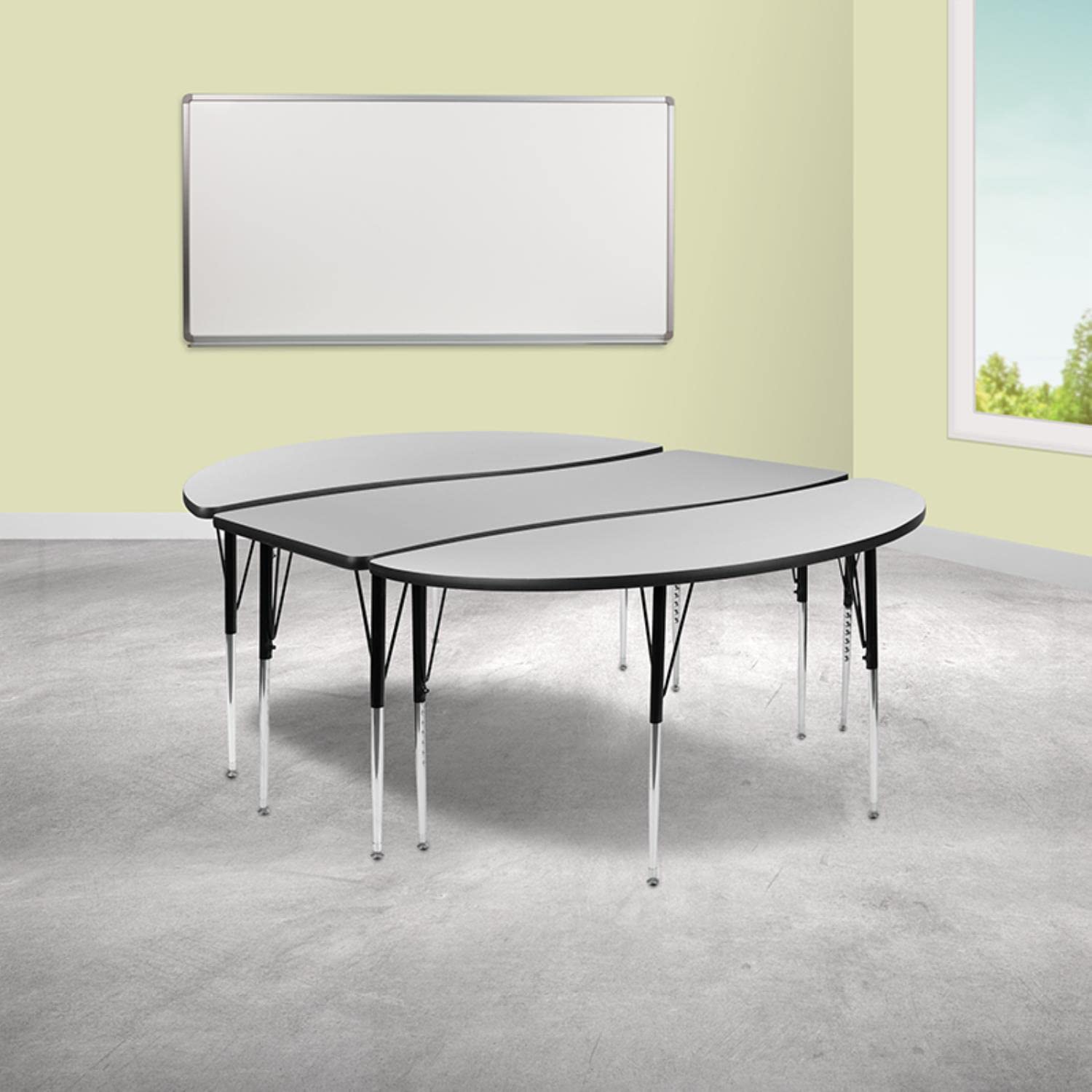Flash Furniture Emmy 2 Piece 86" Oval Wave Flexible Grey Thermal Laminate Activity Table Set - Standard Height Adjustable Legs