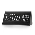Digital Alarm Clock, with Wooden Electronic LED Time Display, 3 Alarm Settings, Humidity & Temperature Detect, Wood Made Electri