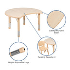 Flash Furniture 25.125'W X 35.5'L Crescent Natural Plastic Height Adjustable Activity Table Set With 2 Chairs
