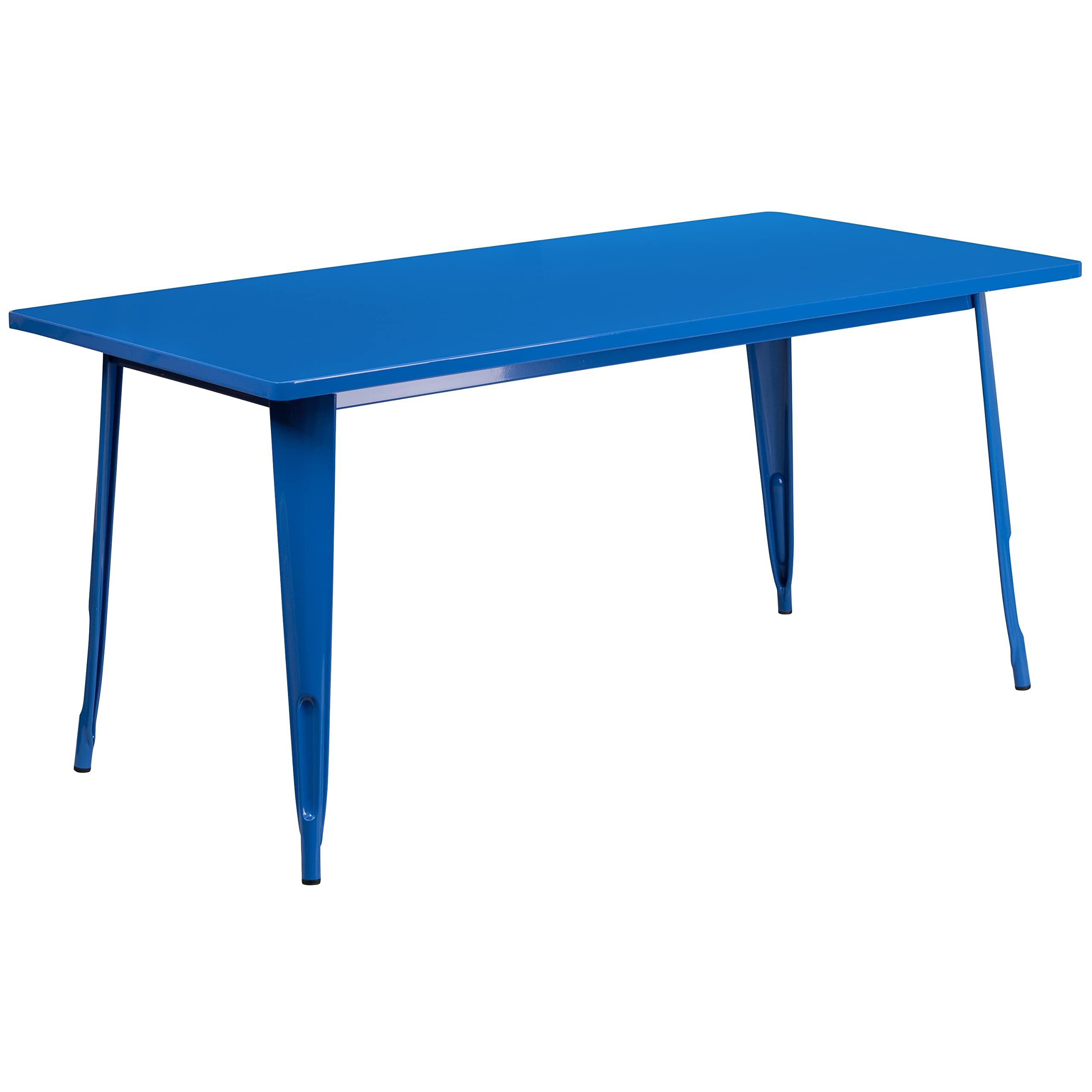 Flash Furniture Commercial Grade 31.5" x 63" Rectangular Blue Metal Indoor-Outdoor Table Set with 4 Stack Chairs