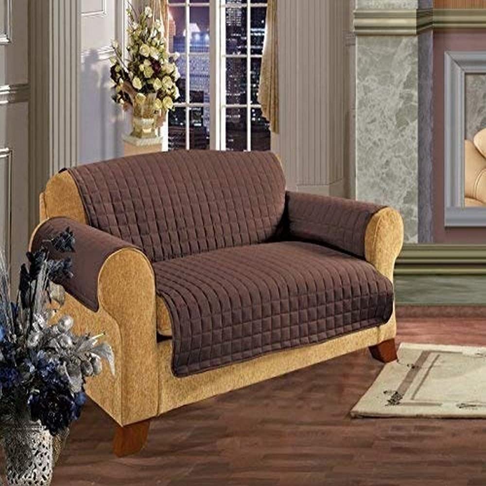 Quilted Pet Dog Children Kids - Furniture Protector- Microfiber Slip Cover Chocolate Love Seat,88' X 75.5'