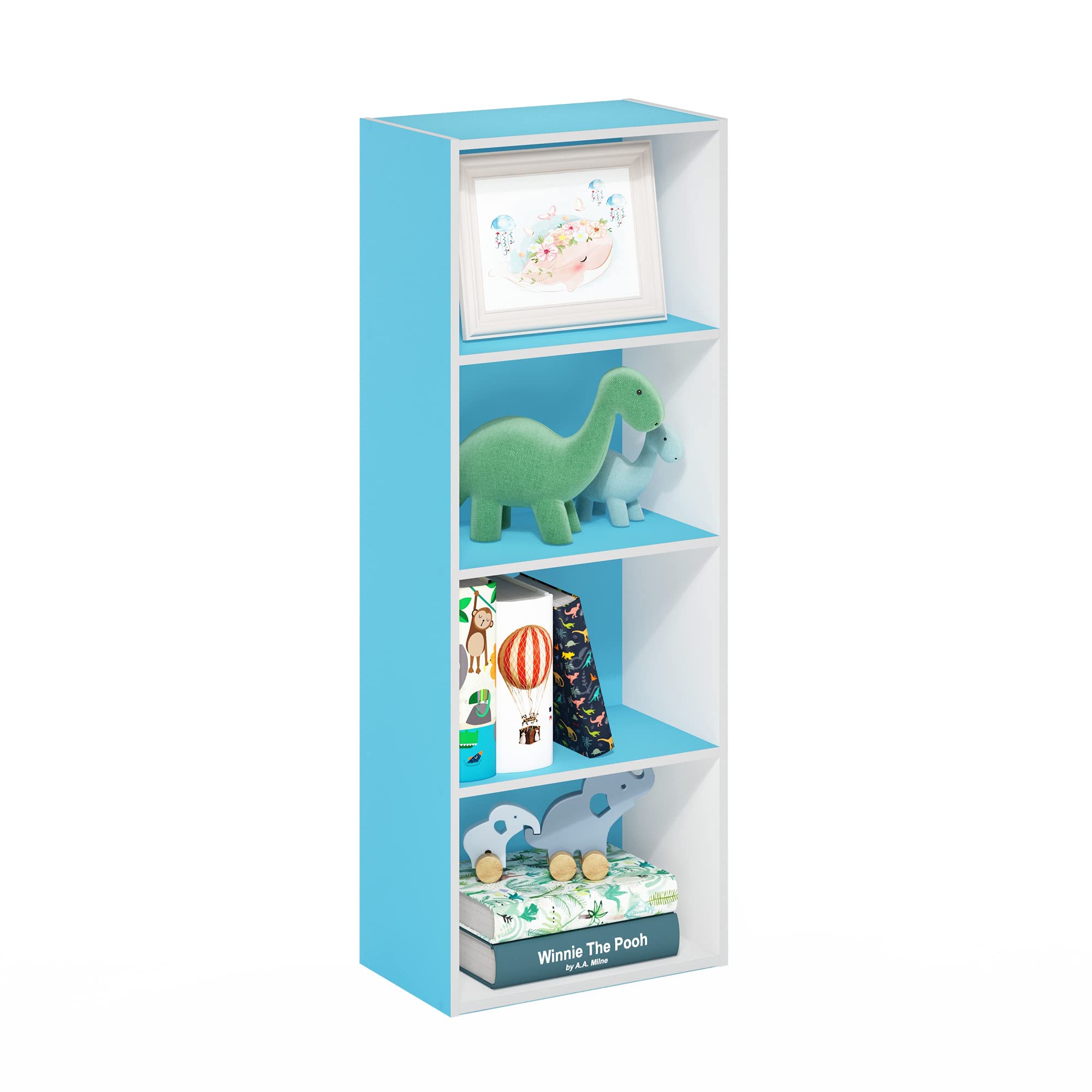 Furinno Luder Bookcase / Book / Storage, 4-Tier, Light Blue/White