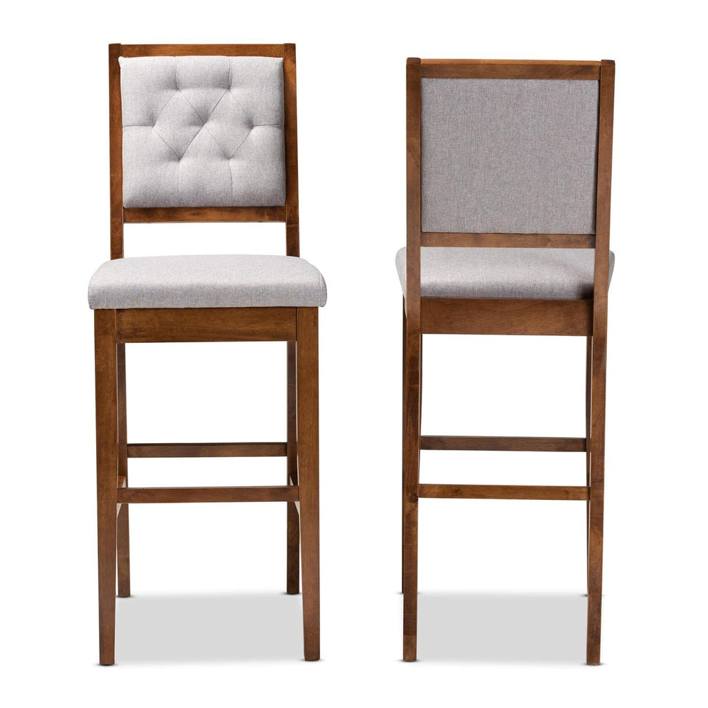 Baxton Studio Gideon Modern and Contemporary Grey Fabric Upholstered and Walnut Brown Finished Wood 2-Piece Bar Stool Set
