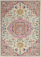 HomeRoots Ivory/Pink 100% Polypropylene 5’ x 7’ Ivory and Pink Medallion Area Rug