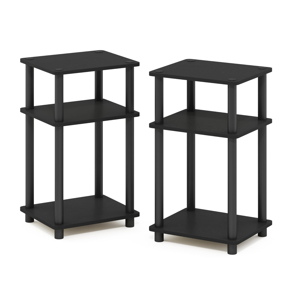 Furinno Just 3-Tier Turn-N-Tube End Table / Side Table / Night Stand / Bedside Table with Plastic Poles, 2-Pack, Americano/Black