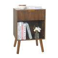 Fultyle Mid Century Modern Nightstand, Wood Bedside Table With Drawer And Opening Storage, End Table Living Room Fluted Night St
