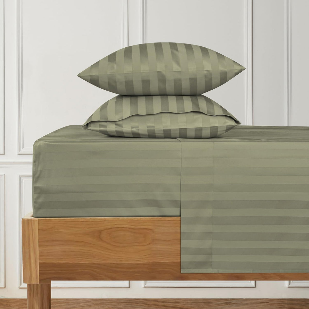 URBANHUT 1000 Thread Count Damask Striped Queen Size Egyptian Cotton Sheets, Long Staple Soft & Breathable, 4 Pc Bed Sheet Sets,