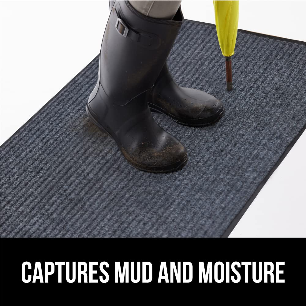 Gorilla Grip Waterproof Heavy Duty Traffic Guard Doormat, Stain And Fade Resistant, Durable Rubber, Low Profile Door Mat, Shoe Scraper, Welcome Mats For Entry, 29X17, Gray