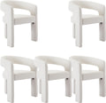 Modern Dining Chair Set Of 5, Faux Leather Upholstered Barrel Kitchen Chair, Round Dining Chairs With Wooden Legs, Assembled Acc