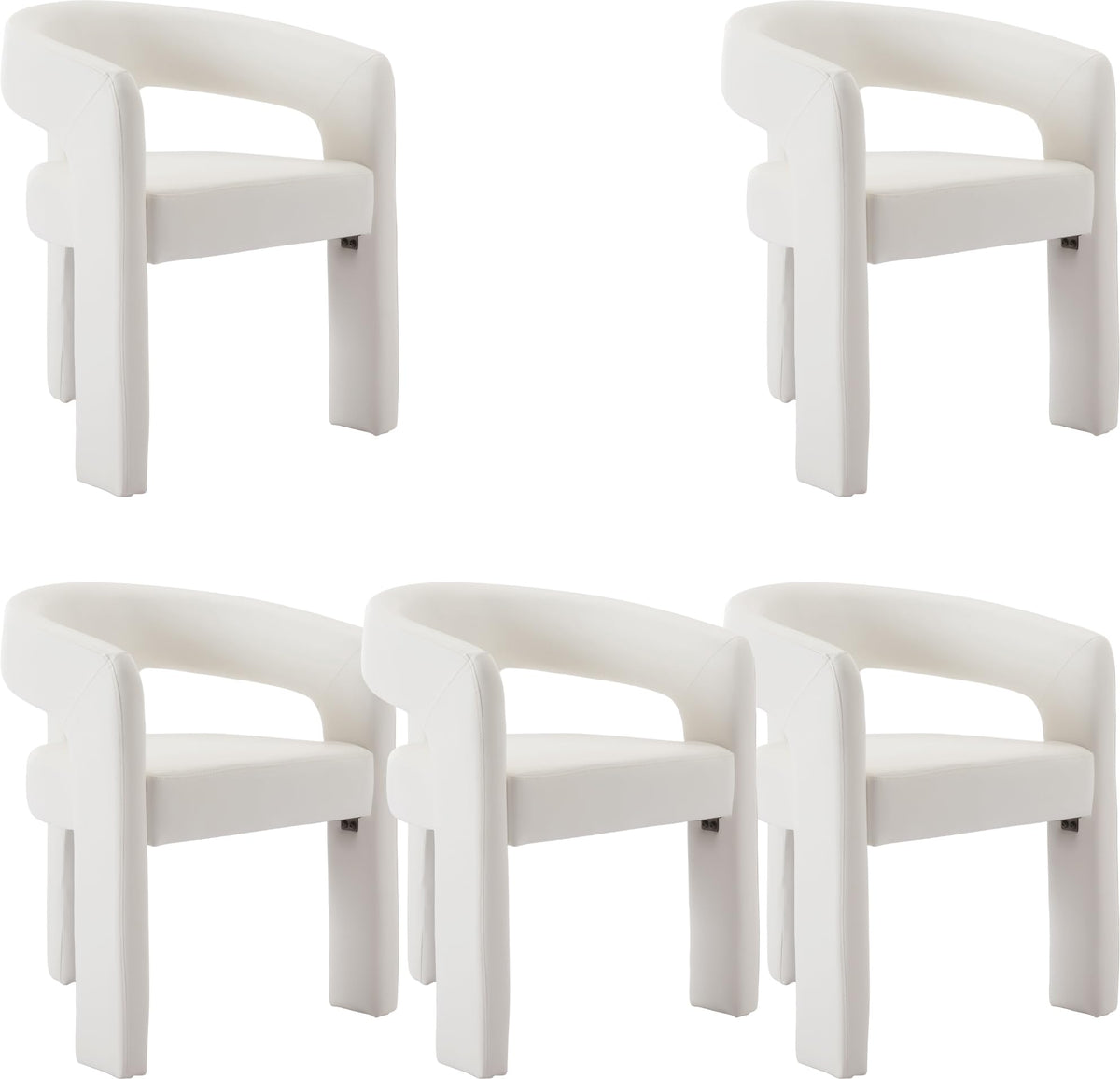 Modern Dining Chair Set Of 5, Faux Leather Upholstered Barrel Kitchen Chair, Round Dining Chairs With Wooden Legs, Assembled Acc