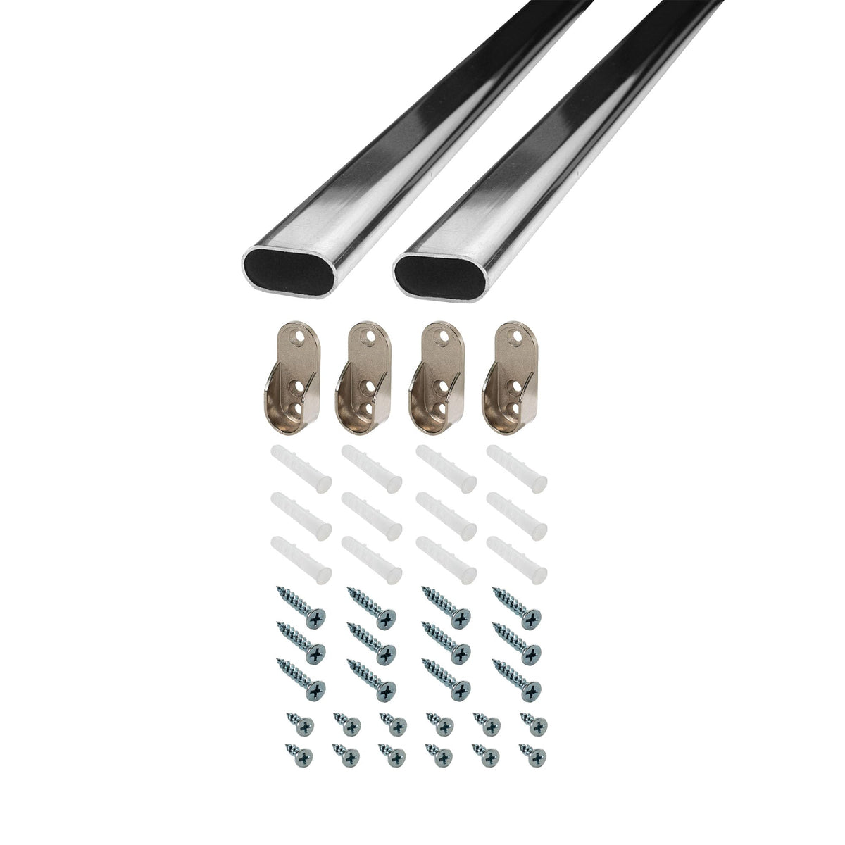 Outwater 36 Inch Steel Oval Closet Rod Kit, 9/16 Inch x 13/16 Inch Polished Chrome Heavy Duty Closet Hanging Rod with Metal Bra