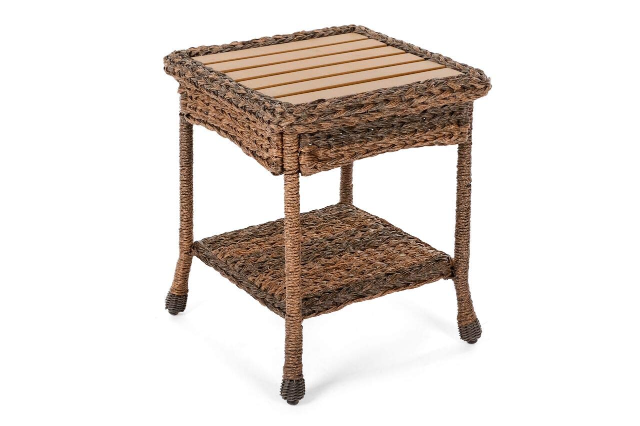 W Unlimited Outdoor Faux Sea Grass Garden Patio Furniture End Table, Brown