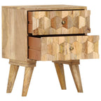 vidaXL Bedside Cabinet - Solid Mango Wood Bedside Table with 2 Drawers, Easily Assembled, Traditional Farmhouse-Accented Nightstand for Bedroom