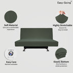 Easy-Going Stretch Futon Slipcover Armless Futon Bed Cover Furniture Protector Without Armrests With Elastic Bottom For Kids, Soft Jacquard Fabric Small Checks (Medium, Olive Green)