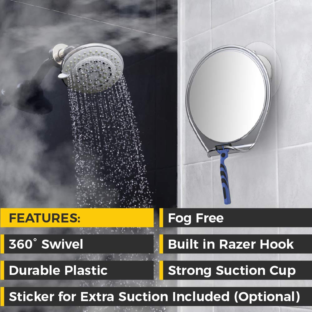 Honeybull Shower Mirror Fogless For Shaving - With Suction, Razor Holder For Shower & Swivel, Small Mirror, Shower Accessories,