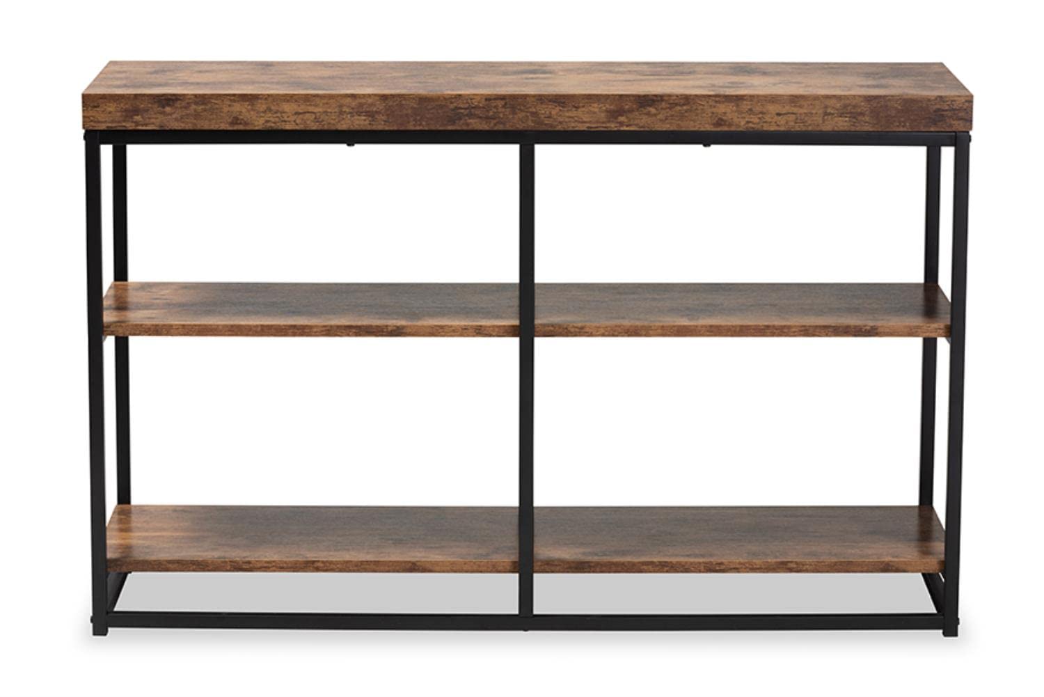 Baxton Studio Bardot Industrial Walnut Wood and Black Metal 3-Tier Console Table