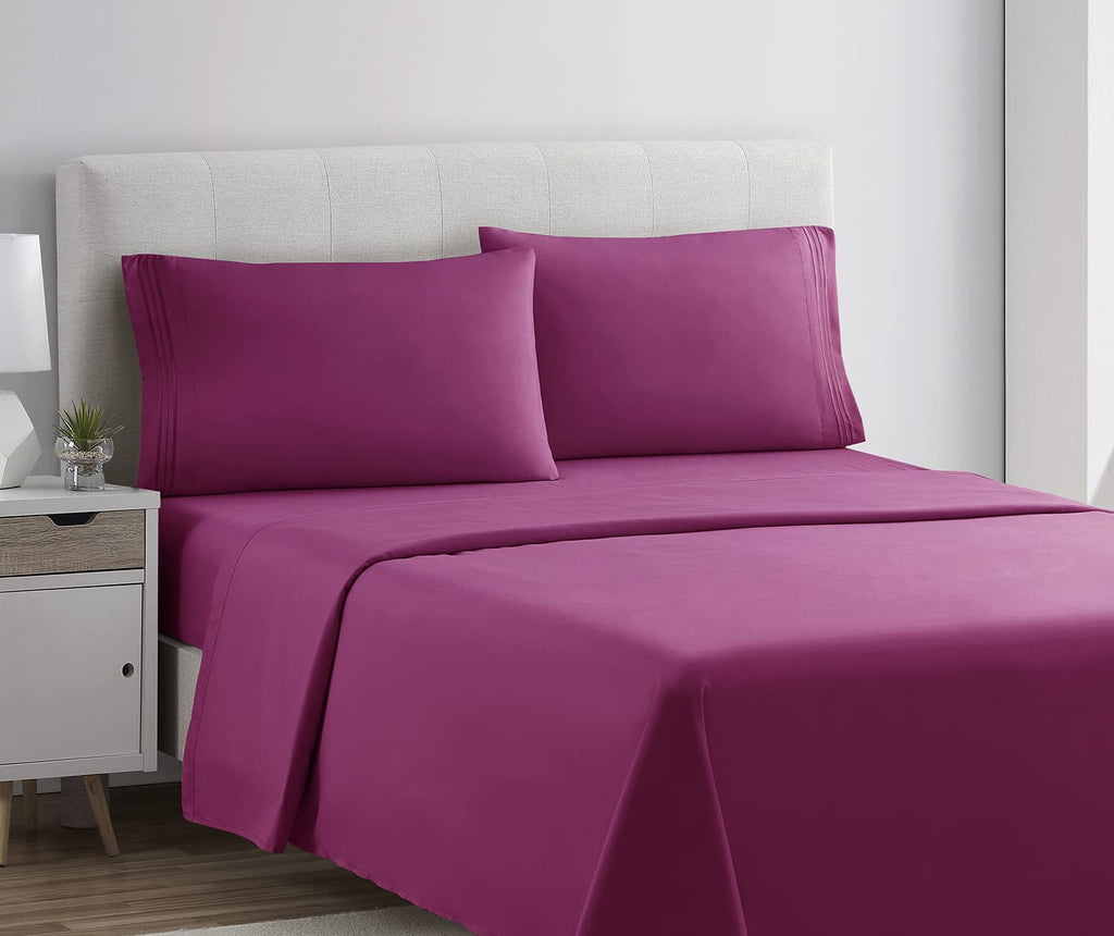 Clara Clark Bed Sheets, Premier 1800 Series 4 Piece Bed Sheet Set, Deep Pocket, Wrinkle, Fade, Stain Resistant, Luxury Soft Bedding Sheets & Pillowcases, California King, Magenta