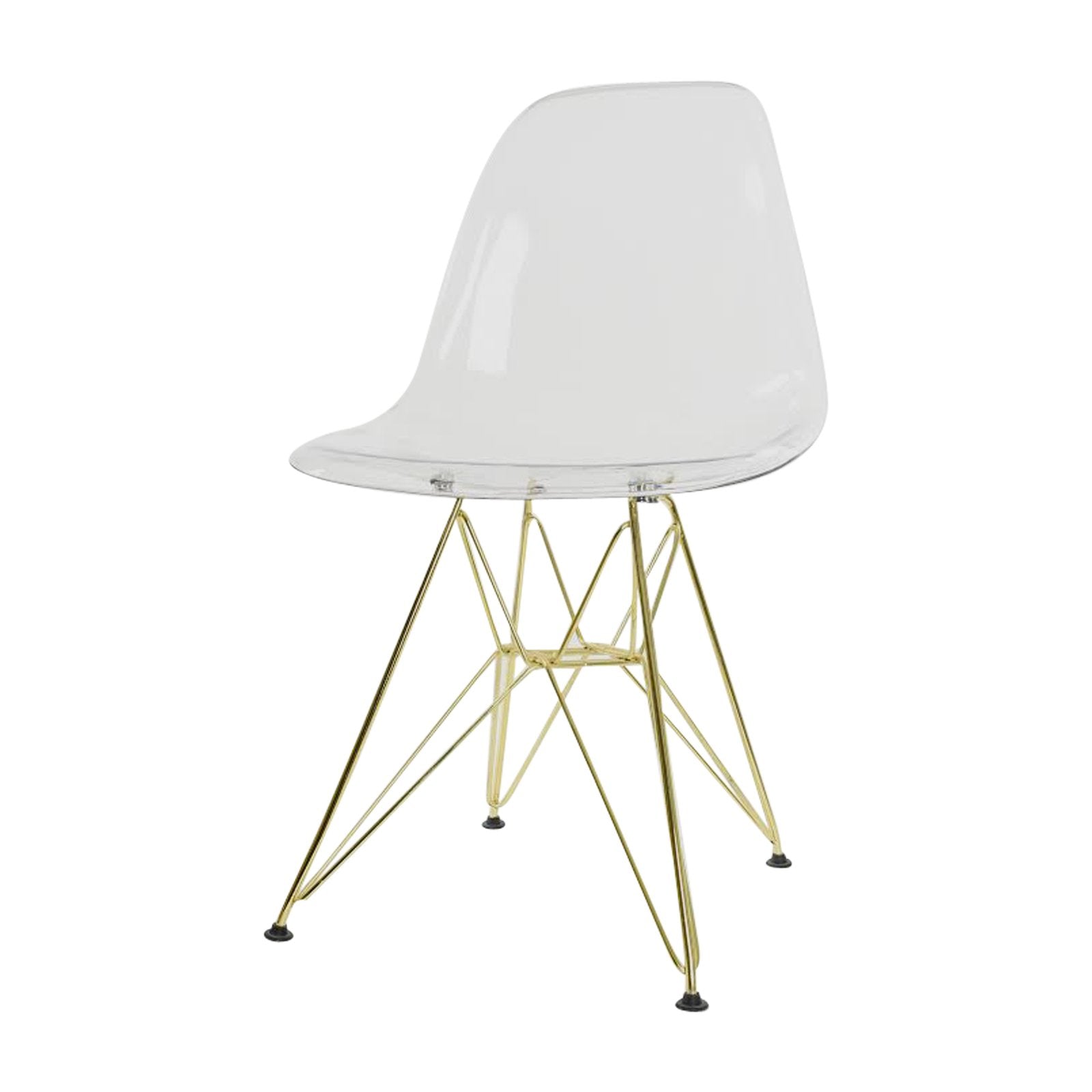 LeisureMod Cresco Modern Gold Eiffel Base Dining Side Chair in Clear