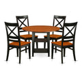 East West Furniture SUQU5-BCH-W 5 Piece Modern Dining Table Set Includes a Round Wooden Table with Dropleaf & Shelves and 4 Kitchen Dining Chairs, 42x42 Inch, Black & Cherry
