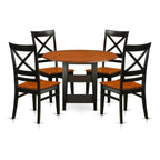 East West Furniture SUQU5-BCH-W 5 Piece Modern Dining Table Set Includes a Round Wooden Table with Dropleaf & Shelves and 4 Kitchen Dining Chairs, 42x42 Inch, Black & Cherry