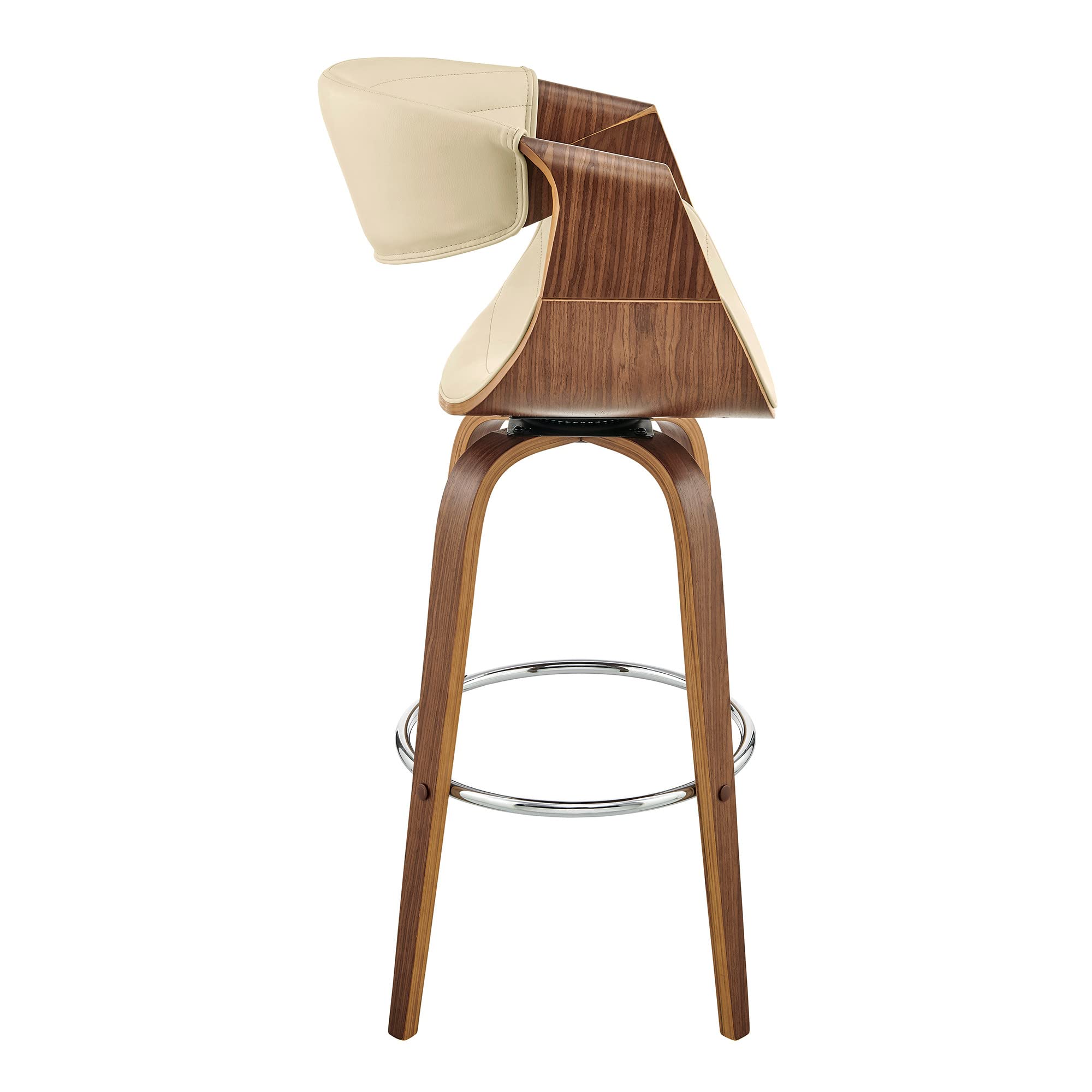 HomeRoots Bent Wood/Metal/Faux Leather 30' Cream Faux Leather and Walnut Wood Retro Chic Bar Stool