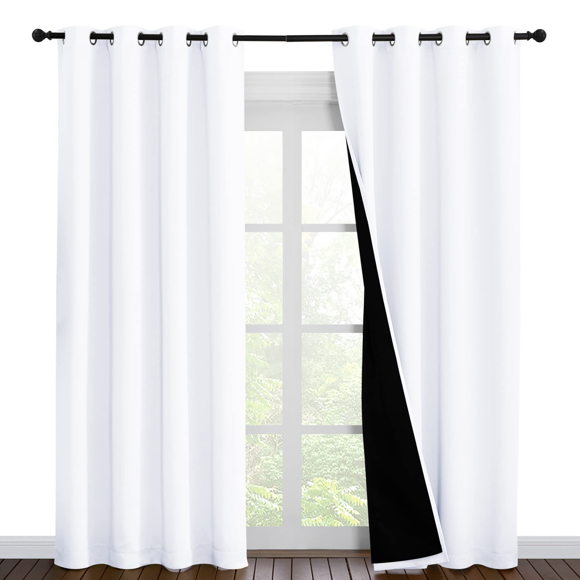 Nicetown 100% Blackout Window Curtain Panels, Cold And Full Light Blocking Drapes With Black Liner For Nursery, 86 Inches Drop T