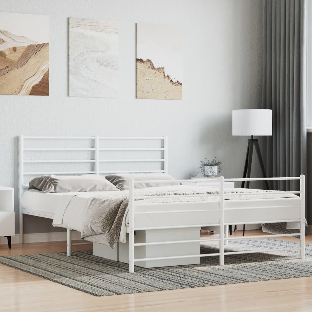 vidaXL 12 Inch Full Metal Bed Frame with Headboard & Footboard, No Box Spring Needed, Noise Free Platform Bed Frame with Steel Slats, Easy Assembly, Under Bed Storage, Minimalist, White