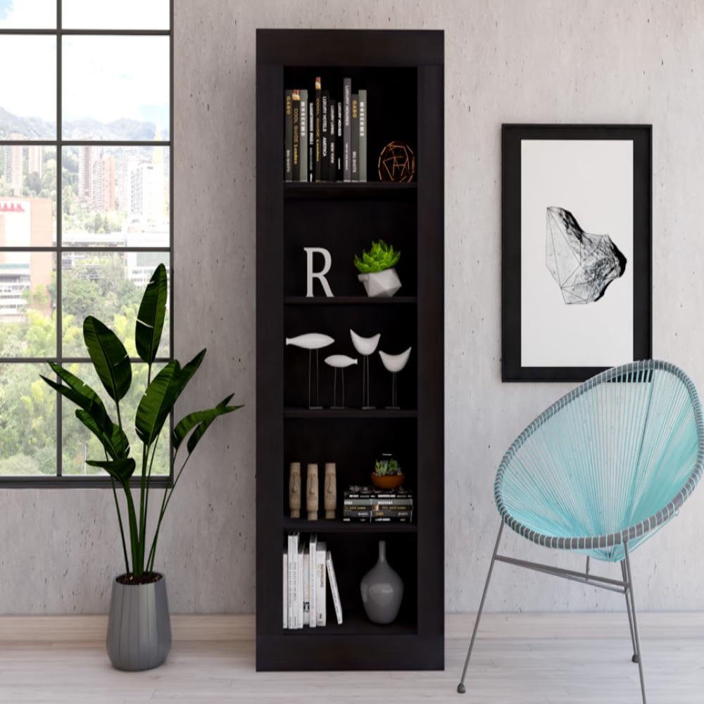 Bookcase Wray with Frame and Five Tier Shelves - Black