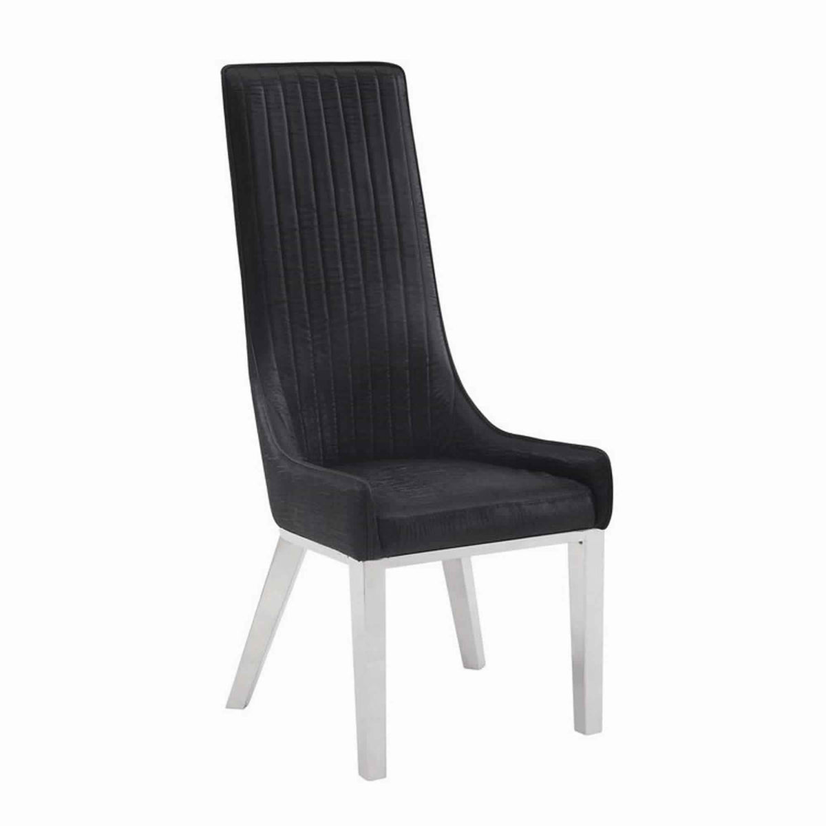 Benjara Leatherette Dining Chair With Vertically Stitched Backrest, Set Of 2, Black