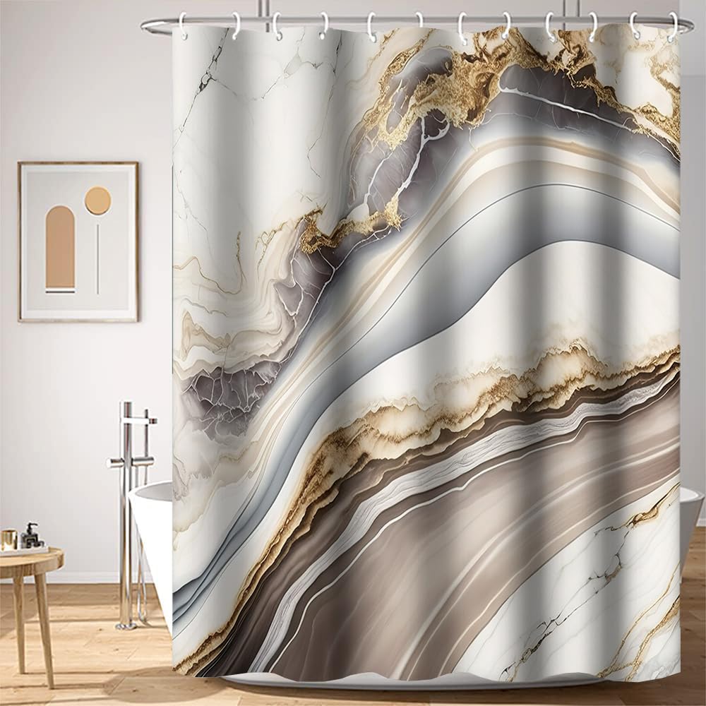 Umpoo Marble Shower Curtain Grey Gold Sienna Cracked Lines Abstract Modern Bathtub Shower Curtain For Bathroom Decor Waterproof