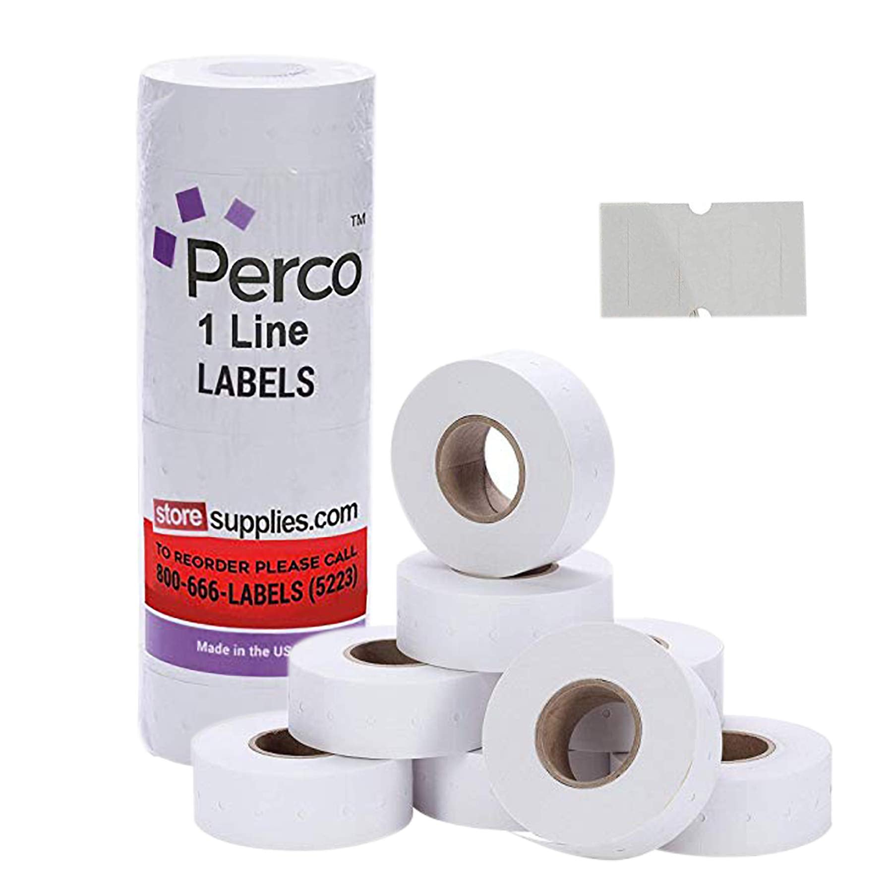 Perco 1 Line Freezer Adhesive White Labels - 1 Sleeve, 8,000 Blank Pricing Labels For Perco 1 Line Price And Date Guns