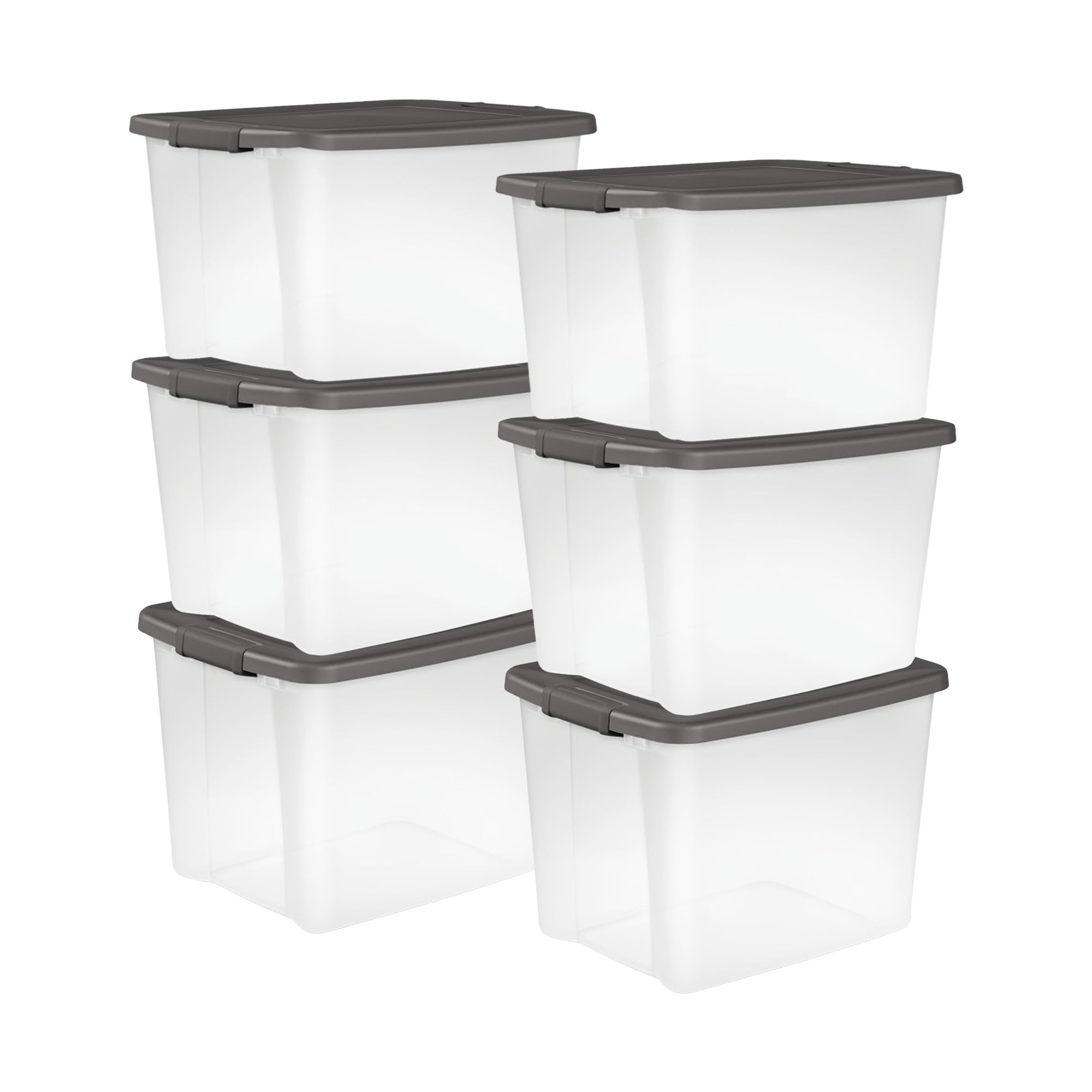 Sterilite 6-Pack ShelfTote, Clear Plastic Storage Bins with Lids, 50 Quart, Gray - Stackable Organizing Container Boxes for Clos