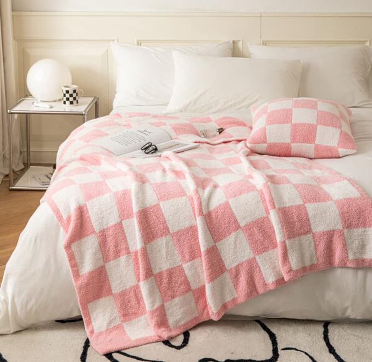 Ultra Soft Cozy Buffalo Checkerboard Grid Fluffy Microfiber Queen Size Bed Blanket Checkered Knitted Blanket Lightweight Fleece