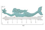 Creative Co-Op Mermaid Wall Décor with 7 Hooks, 16 Inch Long, Aqua & White, Model DA3625