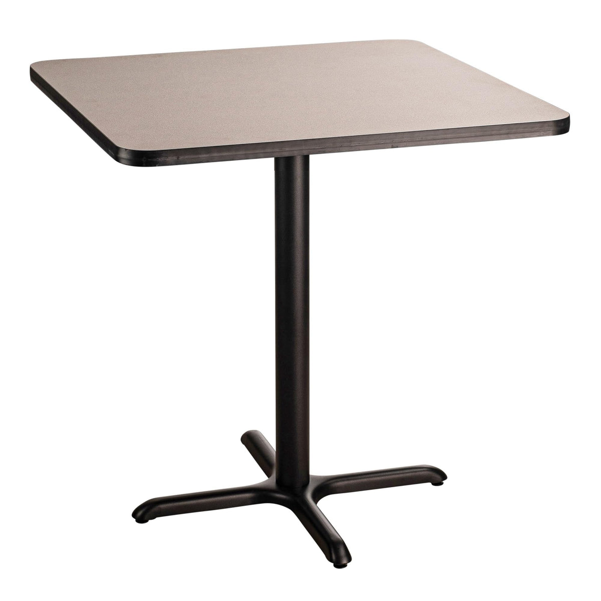 National Public Seating NPS 36&quot; Square Cafe Table with X Base, 36&quot; Height, Particleboard Core/T-Mold, Grey Nebula Top, Black Frame