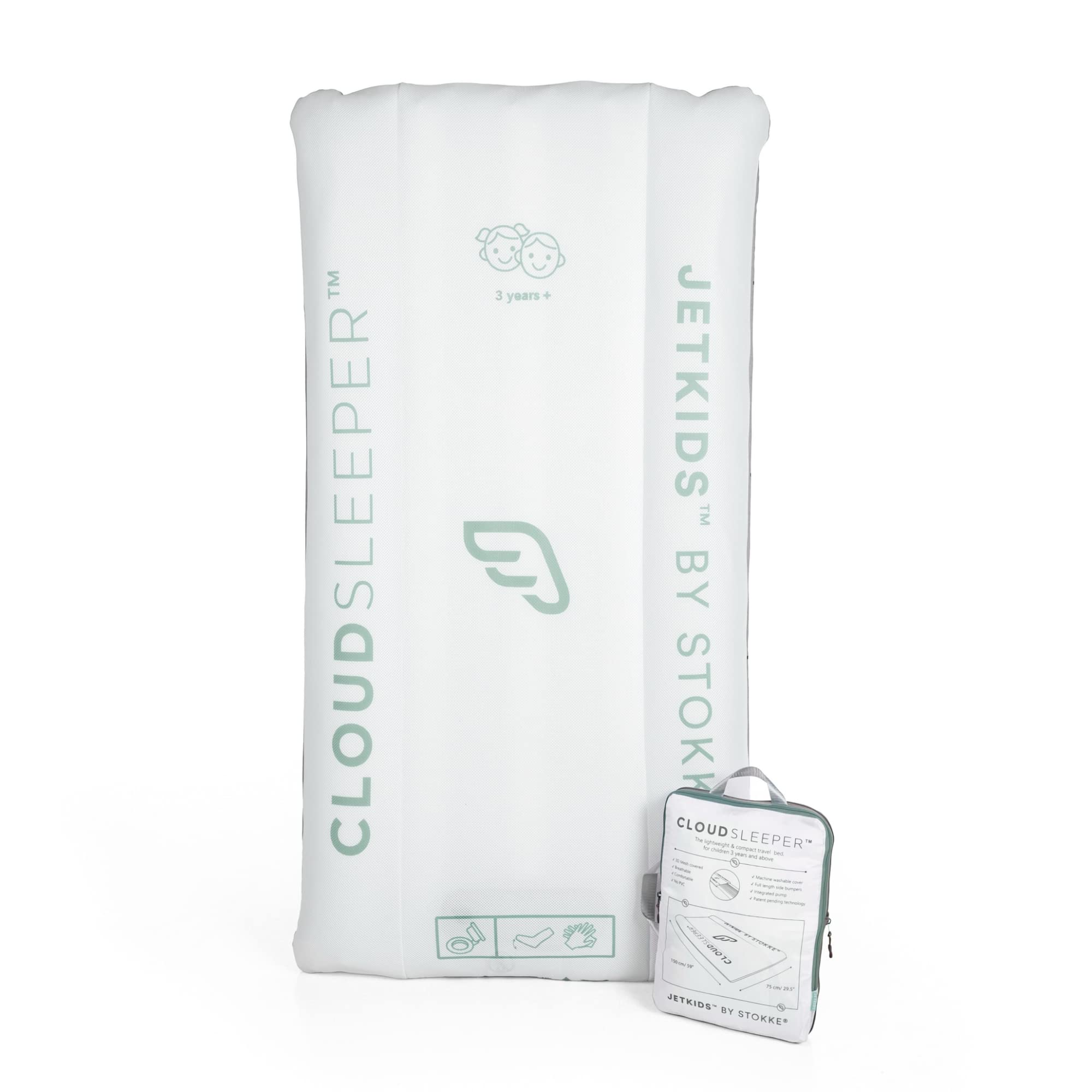 Jetkids By Stokke Cloudsleeper - Kids Inflatable Travel Bed - With Integrated Pump, Breathable Mesh Cover & Full-Length Bumpers