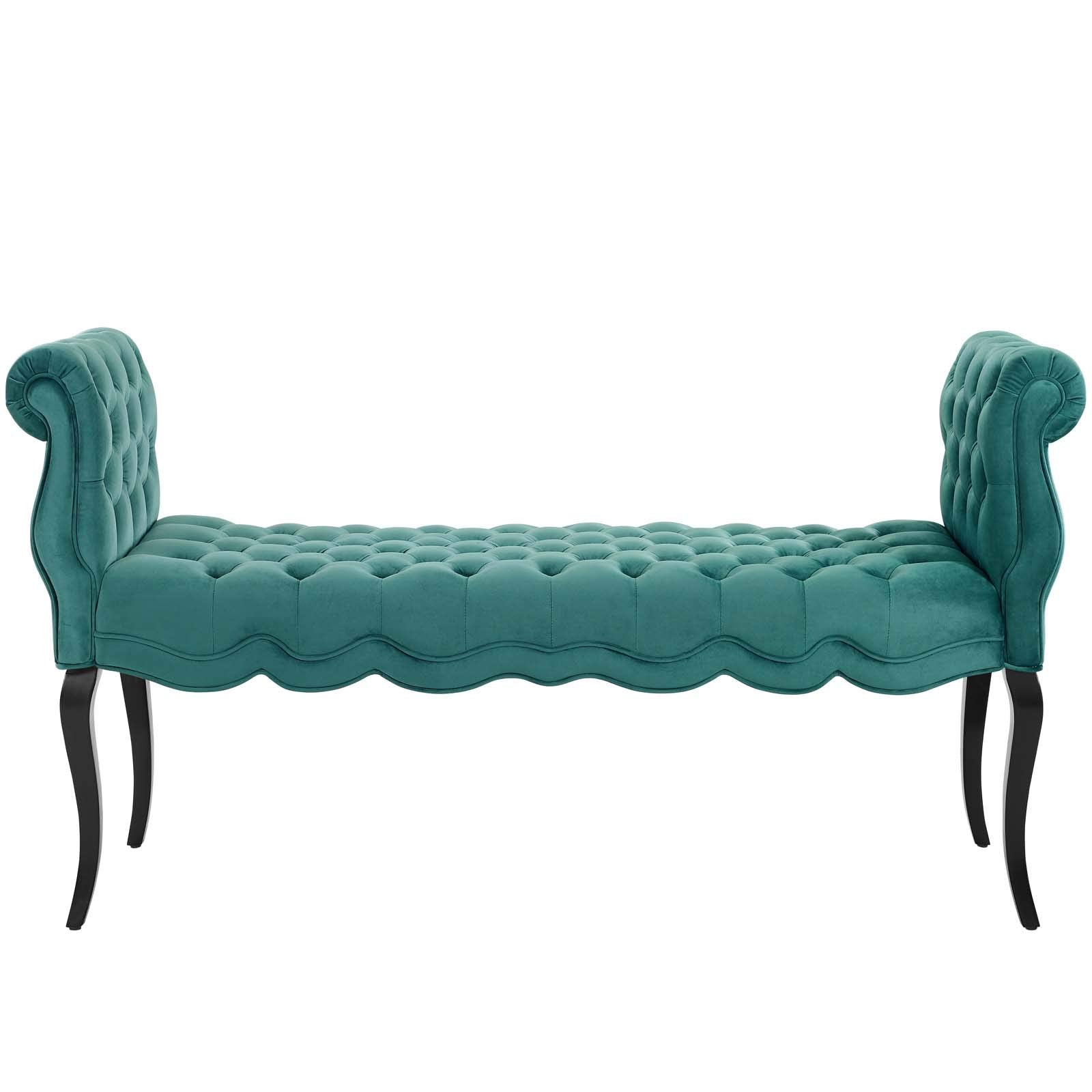 Modway Adelia Chesterfield Style Performance Velvet Entryway Bench In Teal