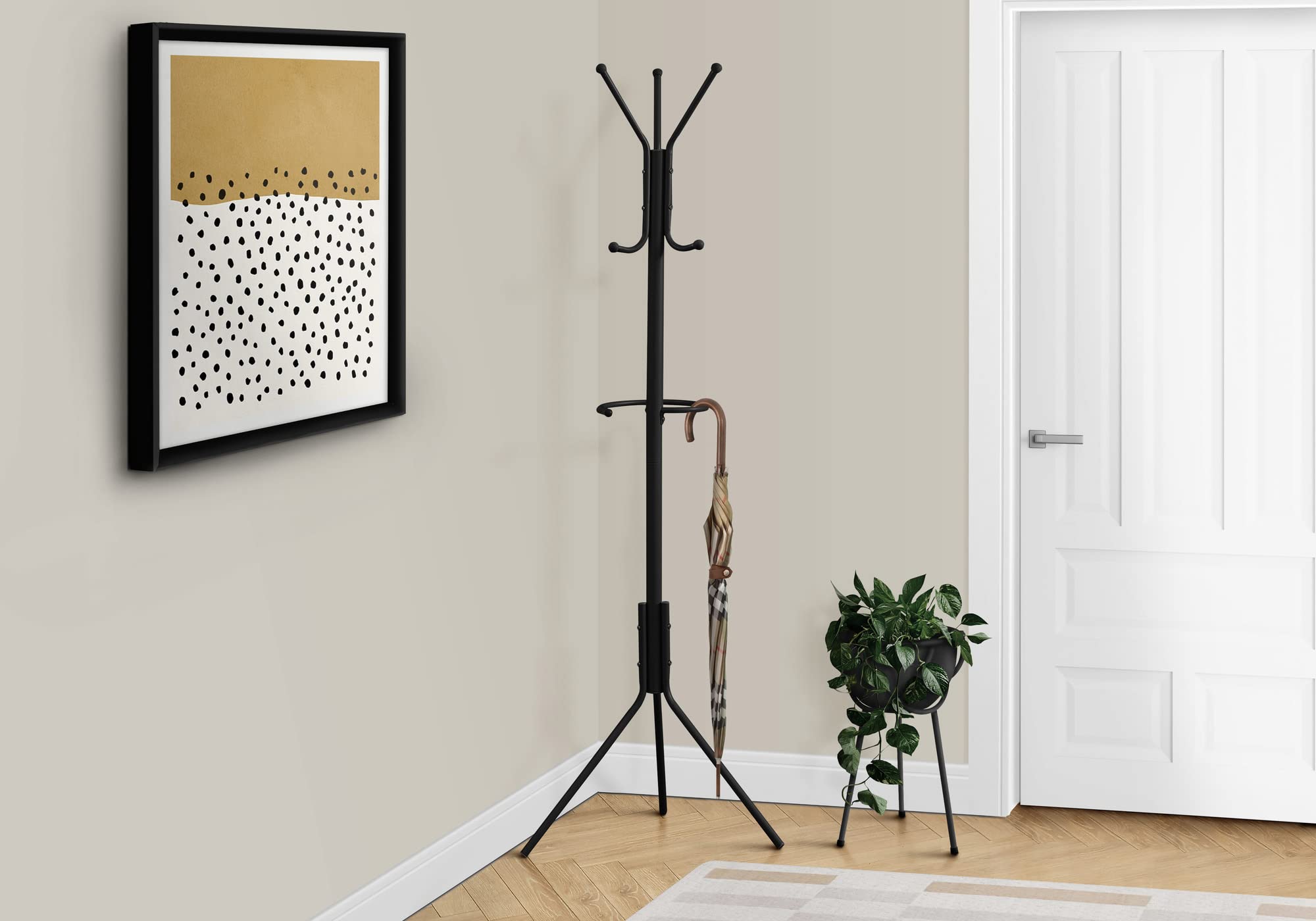 Monarch Specialties I 2162 Coat Rack, Hall Tree, Free Standing, Hanging Bar, 6 Hooks, Entryway, 68&Quot; H, Bedroom, Metal, Black, Contemporary, Modern