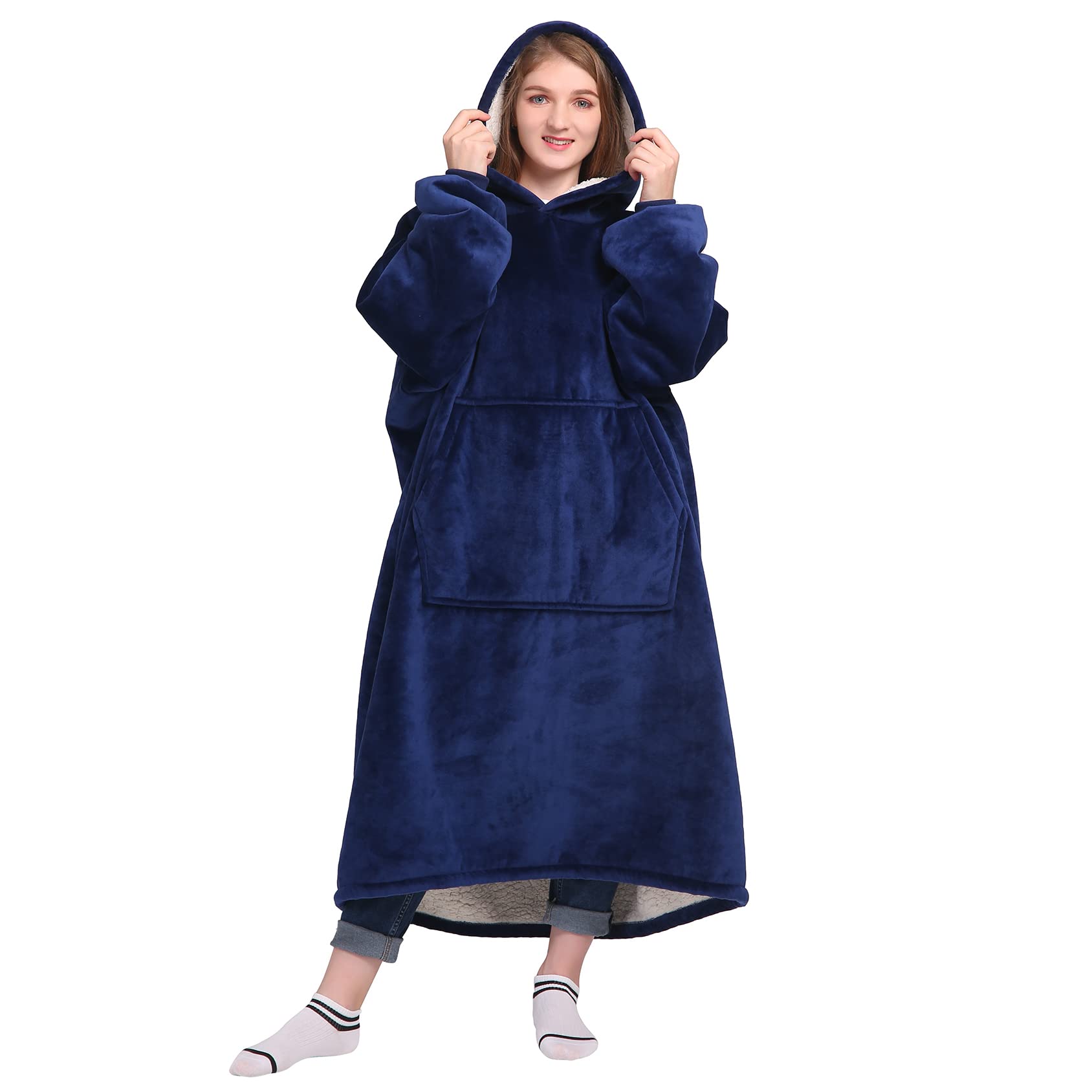 Waitu Oversized Wearable Blanket Sweatshirt Gifts For Women And Men, Soft Sherpa Blanket Hoodie With Sleeves And Pocket, Warm Bo