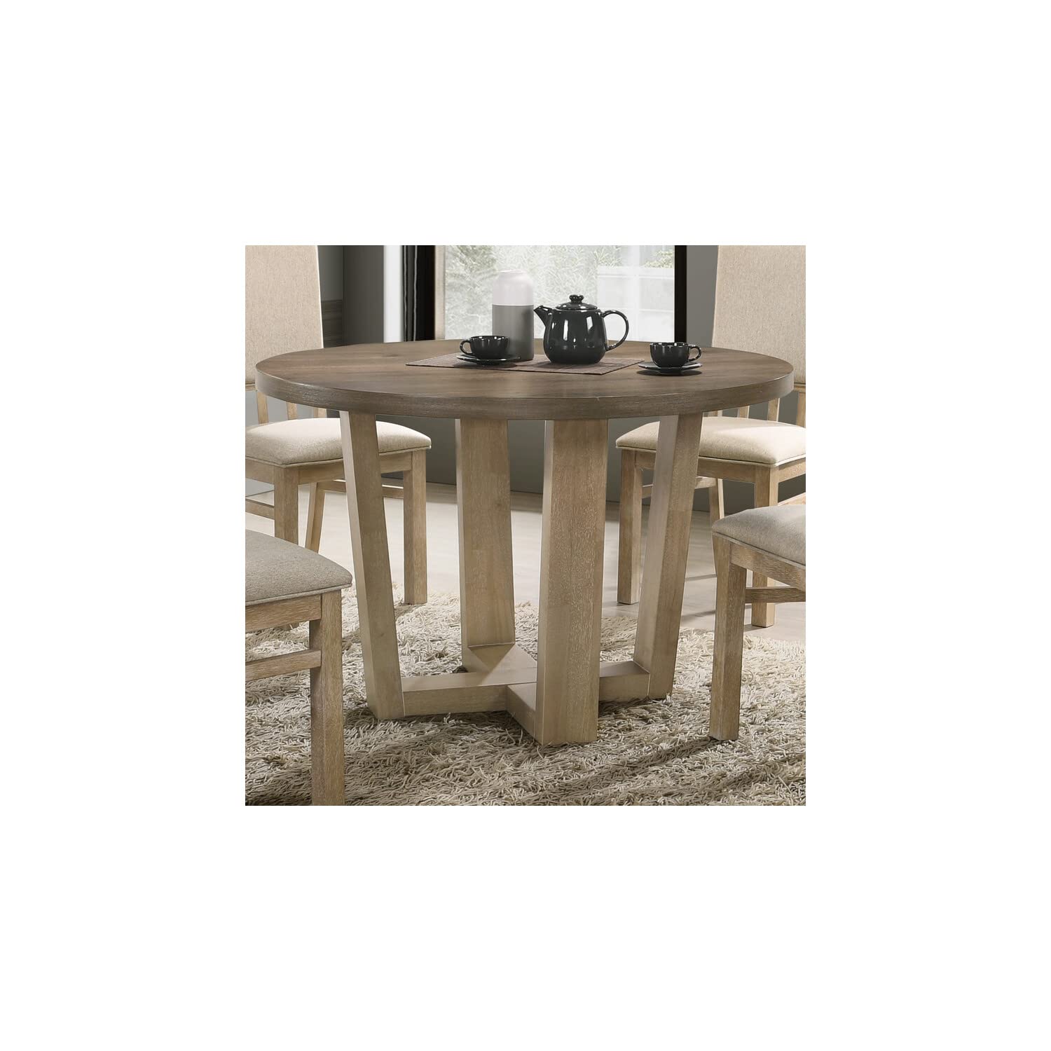 Lilola Home Brutus 47 Vintage Walnut Contemporary Round Dining Table with Wheat Colored Base