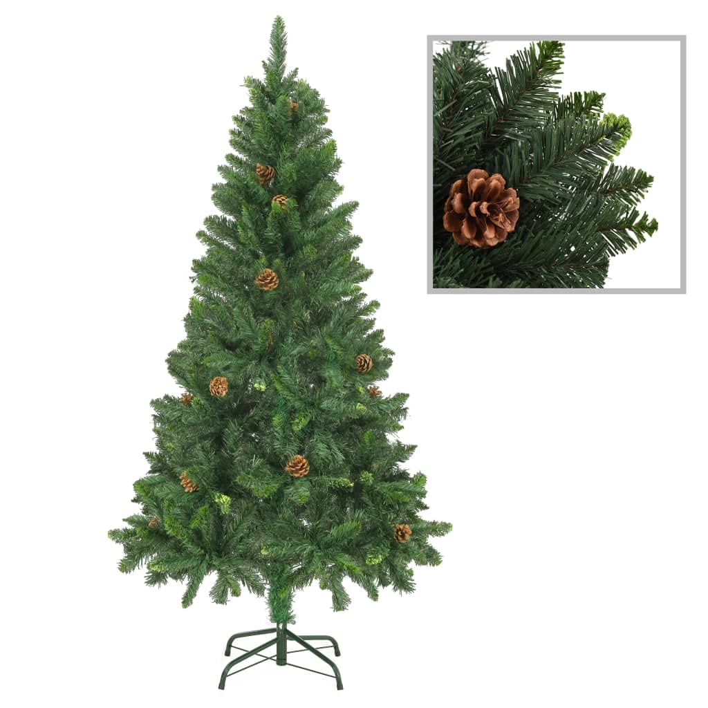 vidaXL Artificial Christmas Tree with Pine Cones Indoor Outdoor Home Garden Holiday Xmas Tree Decoration Ornament and White Glitter 6 ft