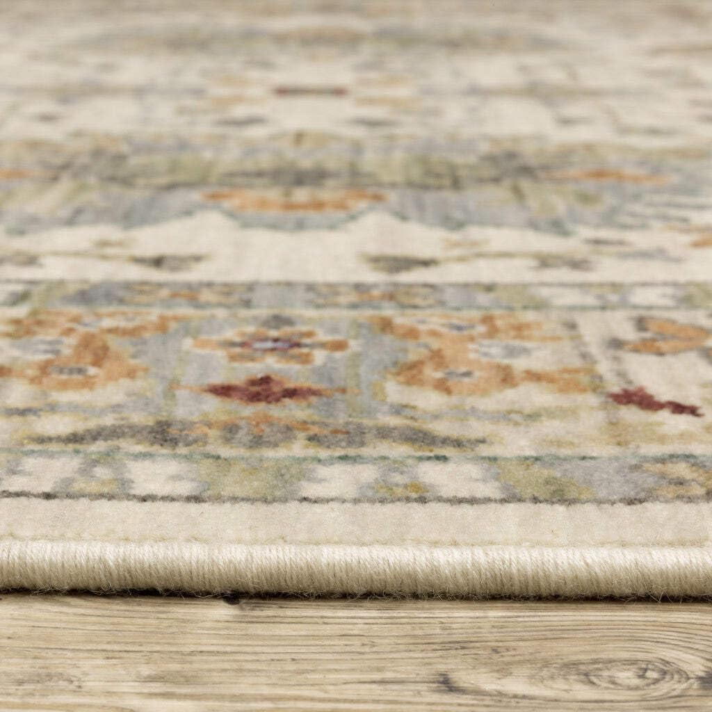 HomeRoots 509301 8 x 11 ft. Ivory Oriental Power Loom Stain Resistant Rectangle Area Rug with Fringe