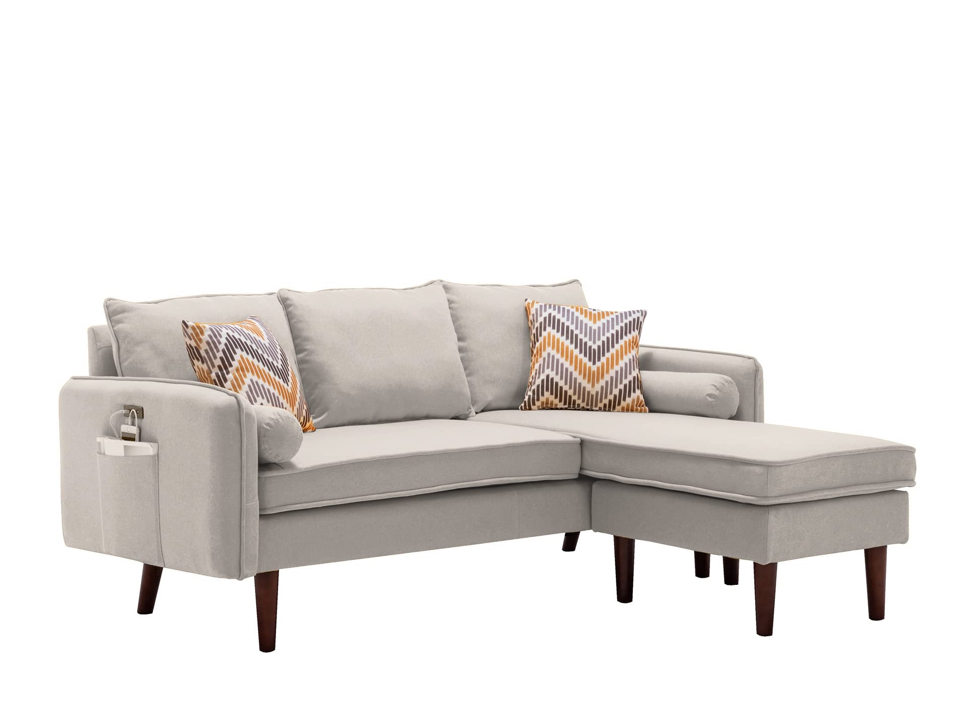 Lilola Home Mia Beige Sectional Sofa Chaise with USB Charger & Pillows
